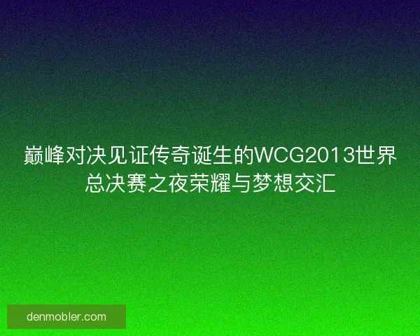 巅峰对决见证传奇诞生的WCG2013世界总决赛之夜荣耀与梦想交汇